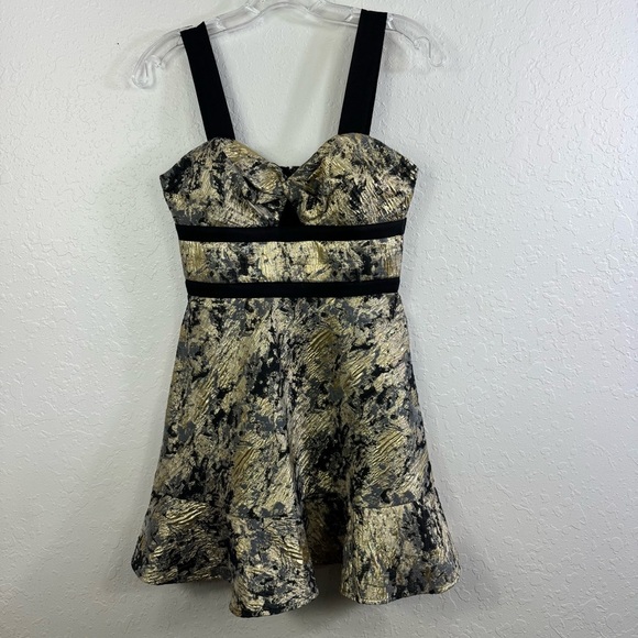 Prose & Poetry anthropologie ruffle flare Elegant Black and Gold Women's Dress - Picture 8 of 12